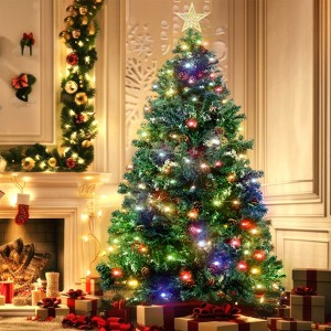 6.5ft Pre-Lit Christmas Tree, Flocked Christmas Tree with 1000 Branch Tips, 350 LED Lights - 1 of 4