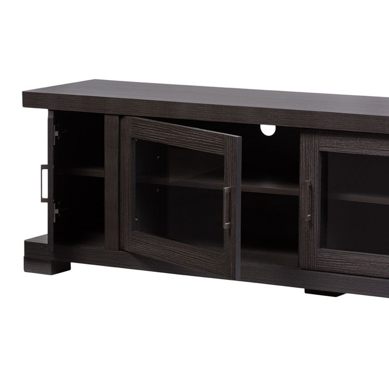 Viveka Wood Cabinet with 2 Glass Doors and 2 Doors TV Stand for TVs up to 75&#34; Dark Brown - Baxton Studio, 4 of 6