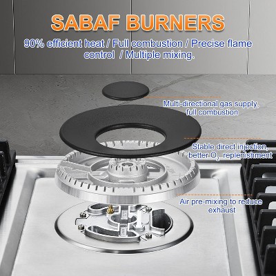 36-inch Stainless Steel Gas Cooktop with 5 Power Burners