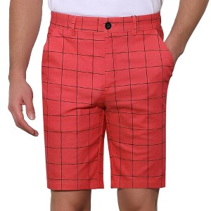 Lars Amadeus Men's Summer Slim Fit Flat Front Plaid Dress Shorts - 1 of 4