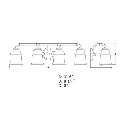 Toledo 30.5" Satin Nickel Industrial Vanity Light with Clear Glass Shades