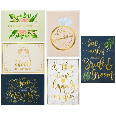 Wedding Greeting Cards - 24-Pack Wedding Congratulations Cards Bulk, Gold Foil Floral Design, Envelopes, Mr and Mrs, 5x7"