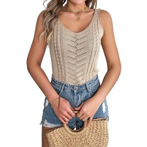 Clearlove Womens Hollow Out Knitted Tops V Neck Outer Wear Sleeveless Slimming Crop Tops Summer Blouse Camisoles Vest for Women - 1 of 4