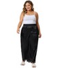 Agnes Orinda Women's Plus Size Satin Lace Trim Elastic Soft Wide Leg Pockets Pajama Pants - 3 of 4