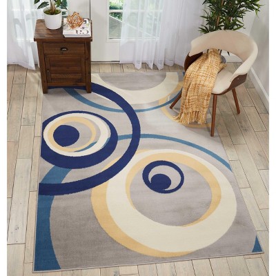 Luxurious Grey Geometric 5' x 7' Synthetic Easy-Care Area Rug