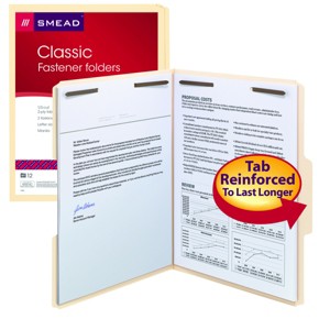 Smead Fastener File Folder, 2 Fasteners, Reinforced 1/3-Cut Tab, Letter Size, Manila, 12 per Pack (11537) - 1 of 4