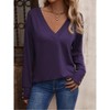 Women's Button Detail Long Sleeve Top Casual V-Neck Loose Fit Blouse T-Shirt - 2 of 4