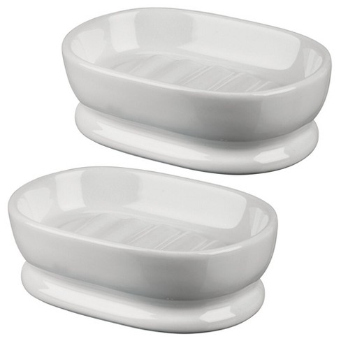 2 Pack Cream Kitchen Sink mDesign Ceramic Bar Soap Dish Tray for Bathroom 