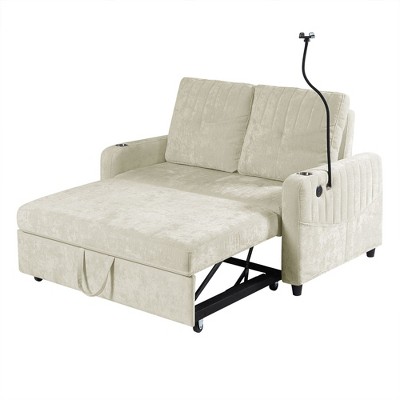 NicBex Modern Pull Out Sofa Bed Convertible Sofa Couch with Adjustable Back, Charging Ports and Cup Holders for Living Room