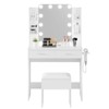 Modern MDF Dressing Table with American Standard Socket, LED Chest of Drawers, White Cabinet with Walnut Tabletop, Illuminated Mirror - 4 of 4