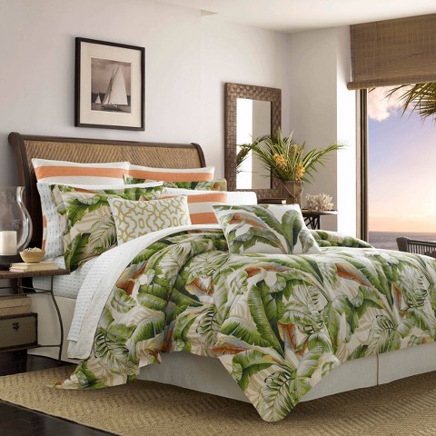 Tommy Bahama Queen Palmiers Comforter Set Green - Tommy Bahama: Tropical Botanical Bedding, Reversible Midweight Cotton, 4-Piece Set