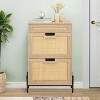 Rattan Shoe Storage Cabinet with 2 Flip Drawers – Hidden Slim Shoe Organizer for Entryway, Farmhouse Boho Narrow Shoe Rack - 4 of 4