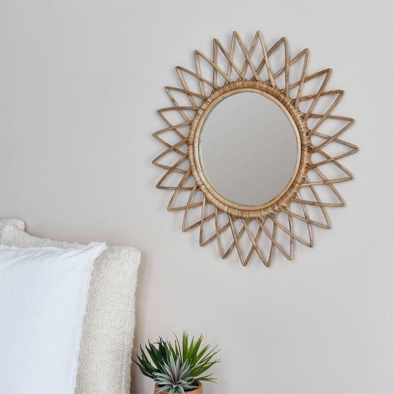Storied Home Round Cane Sunburst Wall Mirror Natural, 2 of 7