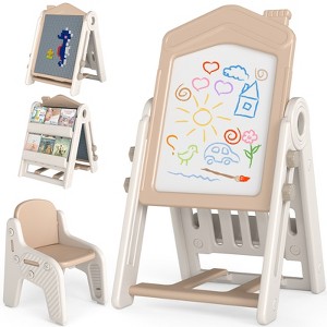 SUGIFT 3-in-1 Kids Easel with Chair, Height  Adjustable Magnetic Board, Block Table and Bookshelf - 1 of 4