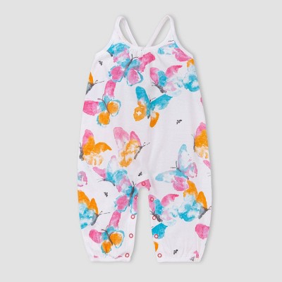 Image of Burt's Bees Baby® Baby Girls' Organic Cotton Cascading Butterflies Bubble Jumpsuit - White 6-9M