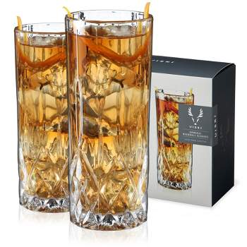 Viski Admiral Highball Glasses Set of 2 - Faceted Crystal Tumblers - Holds 9 oz, Clear Finish