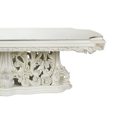 Adara Antique White Carved Wood Extendable Dining Table