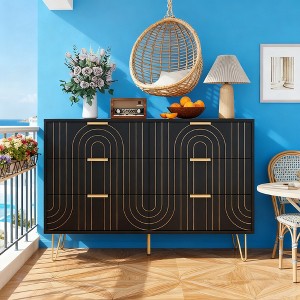 BAOURE Modern 6-Drawer Dresser with Carving Design Black Wide Storage Chest of Drawers for Bedroom Living Room Bedroom Furniture Organizer - 1 of 4