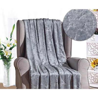 Eiffel Tower Premium Microplush Super Soft Embossed Pattern All Season 50" x 60" Throw Blanket, Grey