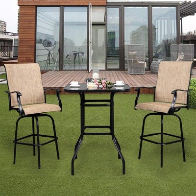 Commercial Bar Height Table - 31.5" Square Iron Patio Table with 5mm Tempered Glass Top (Black) for Outdoor/Indoor Use