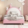 Upholstered Platform Bed With Unicorn Shape Headboard, White+Pink-ModernLuxe - 2 of 4