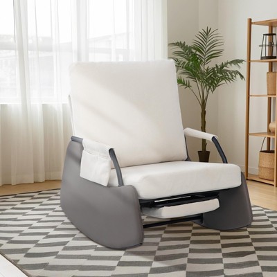thumbnail image 2 of Rocking Recliner Chair With Footrest, Foldable Glider For Nursery & Living Room, Upholstered 2 of 14