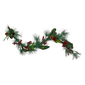 Northlight Real Touch™️ Mixed Pine and Berries Artificial Christmas Garland - 5' x 6" - Unlit - 1 of 4