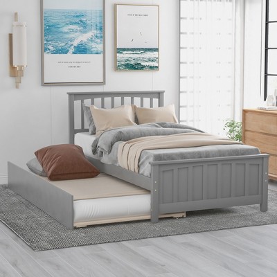 Twin Size Platform Bed With Trundle Gray-modernluxe : Target