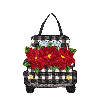 Evergreen Christmas Plaid Truck Hooked Door Deor