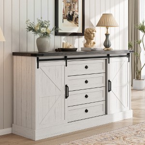 COZONY 59" Farmhouse 4 Drawer Dresser with Sliding Barn Doors, TV Stand and Wide Storage Chest for Bedroom, Living Room, Closet - 1 of 4