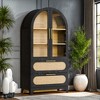 INFURNIC Decorative Storage Cabinets Storage Display Cabinet With Rattan Drawer And Storage Shelf, Arched Cabinet, Black, 15.4"*30.7"*63" - 4 of 4