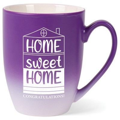 Elanze Designs 12 Ounce Ceramic Decorative Laser Engraved Giftable Novelty Tea Coffee Cup Mug Purple and White Home Sweet Home Congratulations!