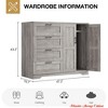 Wooden Storage Cabinet, Freestanding Wardrobe w/ 1 Hanging Rod, Side Organizer w/ 4 Drawers and Double Doors - 4 of 4