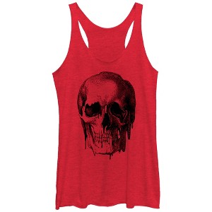 Women's Lost Gods Melting Print Skull Racerback Tank Top - 1 of 3