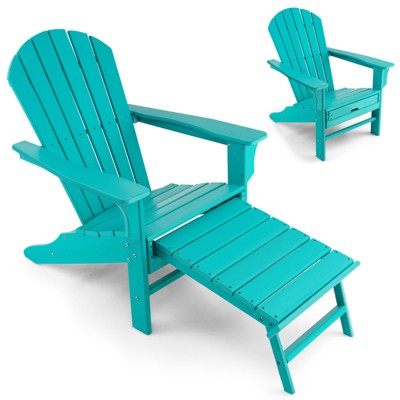 Tangkula HDPE Adirondack Chair W/ Ergonomic Design&Ottoman Outdoor Lounge Armchair Chair for Yard&Patio Black/Coffee/Grey/Turquoise/White