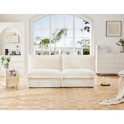 NicBex Couches for Living Room 2 Seater Deep Seat Armless Sofa Free Combination Corduroy Upholstered Slipcovered Sofa Couch, Cream