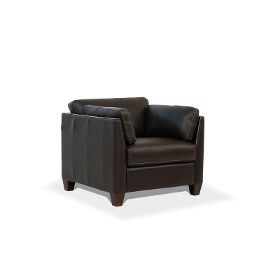 Matias Chocolate Leather Accent Chair with Wooden Legs