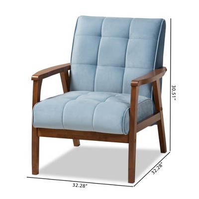 Asta Light Blue Velvet Upholstered Wood Armchair