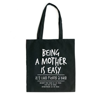 City Creek Prints Being A Mother Is Easy Canvas Tote Bag - 15x16 - Black