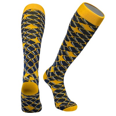 Pearsox Fish, Dragon Scales Knee High Long Socks - Navy Gold