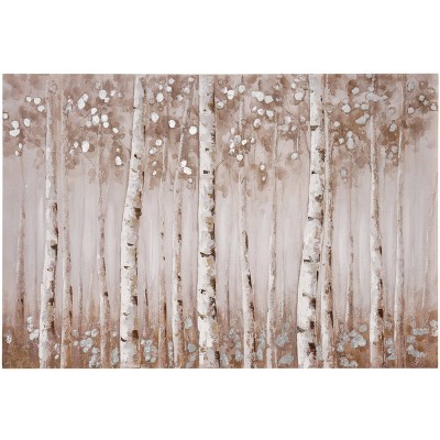 Fall Trees Hand Painted and Birch Trees Stretched Unframed Wall Canvas - StyleCraft