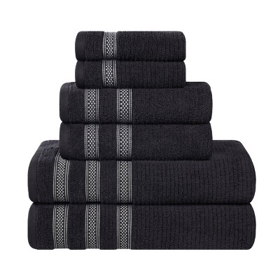 Zero Twist Cotton Ribbed Modern Geometric Border Assorted 6 Piece Bathroom Towel Set by Blue Nile Mills