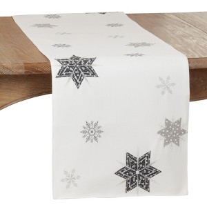 Saro Lifestyle Embroidered Snowflakes Runner, White, 16" x 70" - 1 of 4