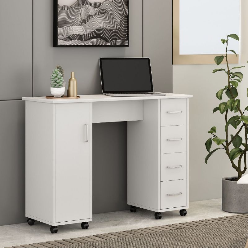 41.73''17.72''x31.5'' Home Office Computer Desk Table with Drawers White, Home Office Desk with Storage Shelves Gaming Desk with Drawers-The Pop Home, 2 of 10