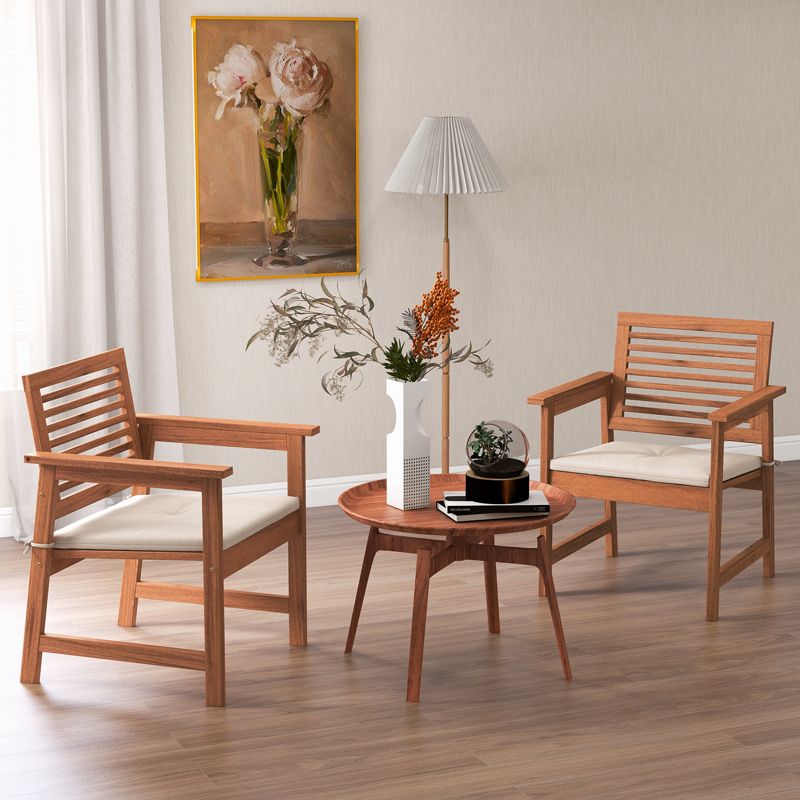 Costway Outdoor Dining Chair Patio Solid Wood Chairs with Comfortable Cushions, 2 of 10