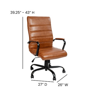 Elegant Brown LeatherSoft High-Back Executive Swivel Chair with Black Metal Frame