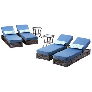 Patio Chaise Lounge Chair Set of 4, Wicker Chaise Lounge Outdoor Rattan Reclining Chair with Adjustable 5-Position,5-inch Cushion & Lumber Pillow - 1 of 4