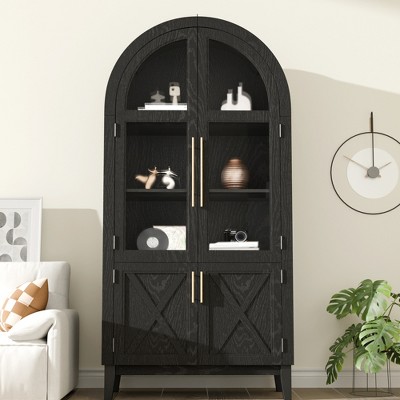 Maggift Decorative Storage Cabinets ,Wood Versatile Cupboard with Door and Adjustable Shelves for Kitchen, Bathroom, Black, 36"*17.5"*74.3"