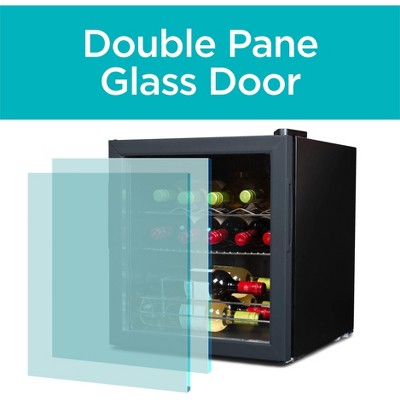 Black Freestanding 14-Bottle Wine Fridge with Chrome Shelving
