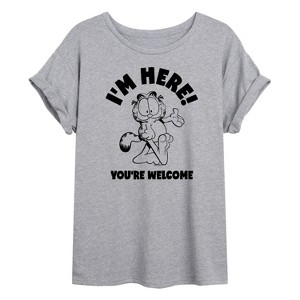 Women's - Garfield - I'm Here You're Welcome Oversized Graphic T-Shirt - 1 of 4